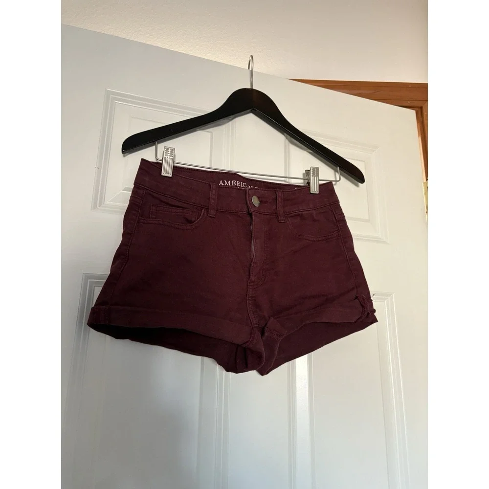 American Eagle Womens  Hi Rise Jean Shorts Shortie Maroon 4